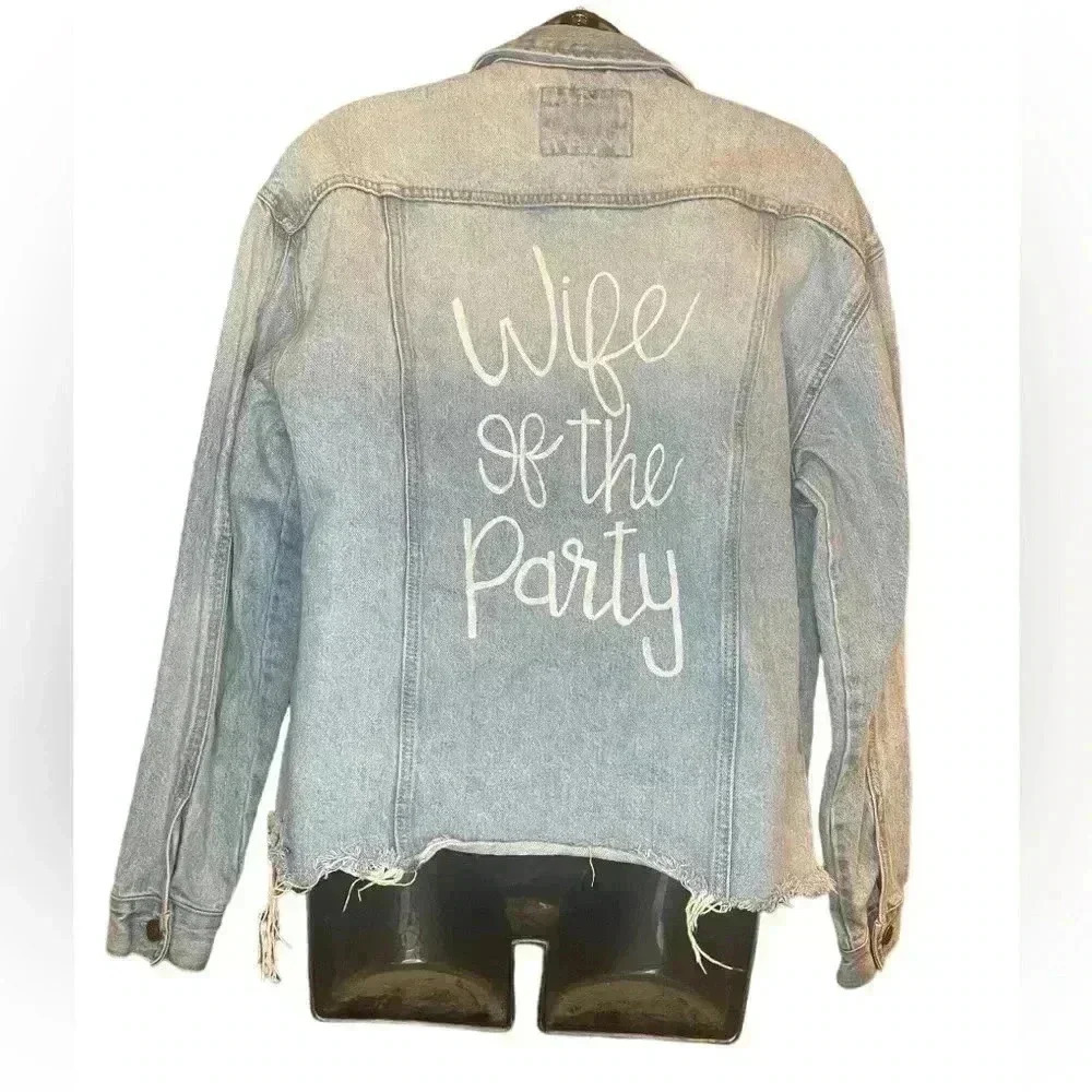 Forever 21 customized personalized denim jacket with WIFE OF THE PARTY oversized - Picture 1 of 6